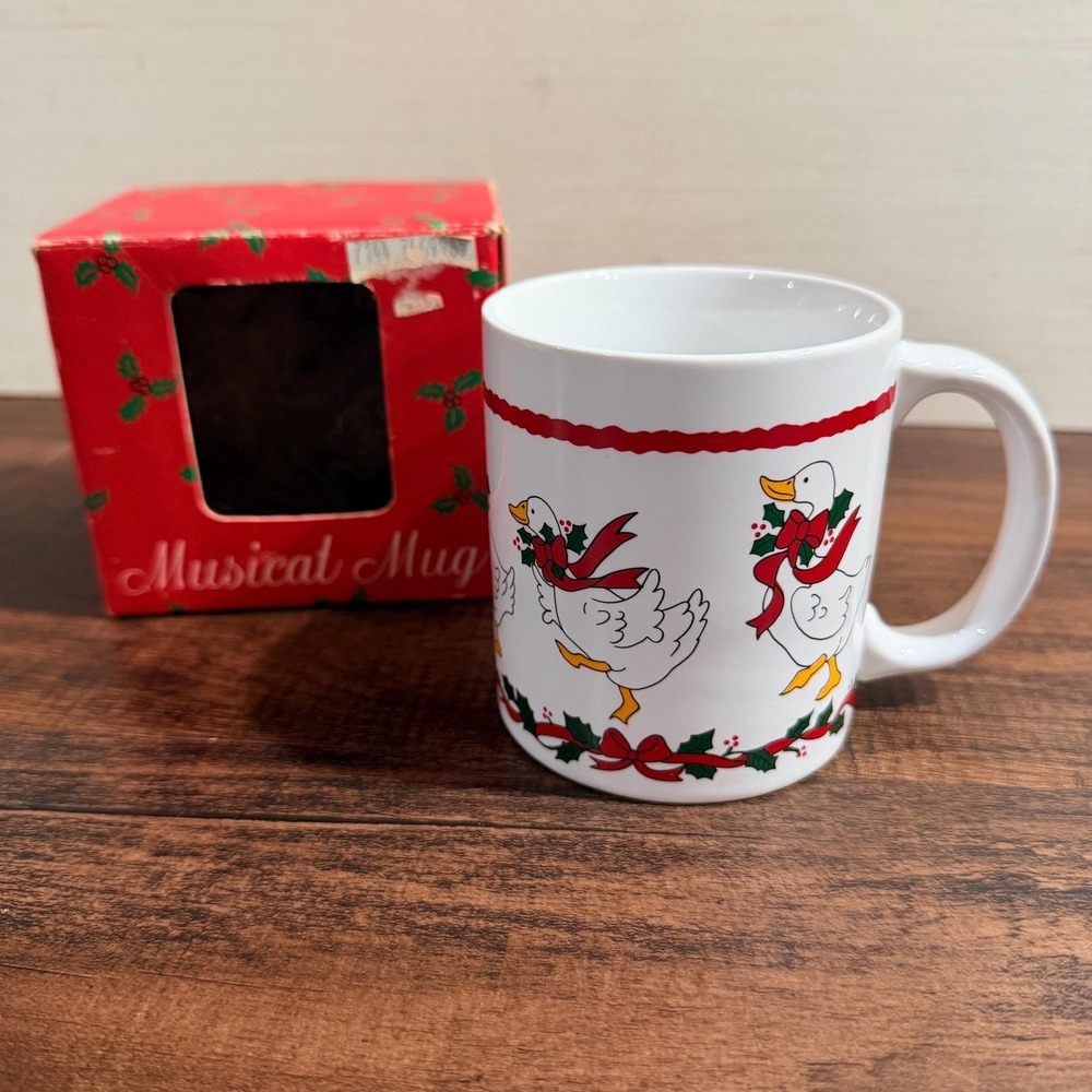VTG 80s Christmas Goose Musical Mug W/ Box Holiday Country Geese Coffee Cup